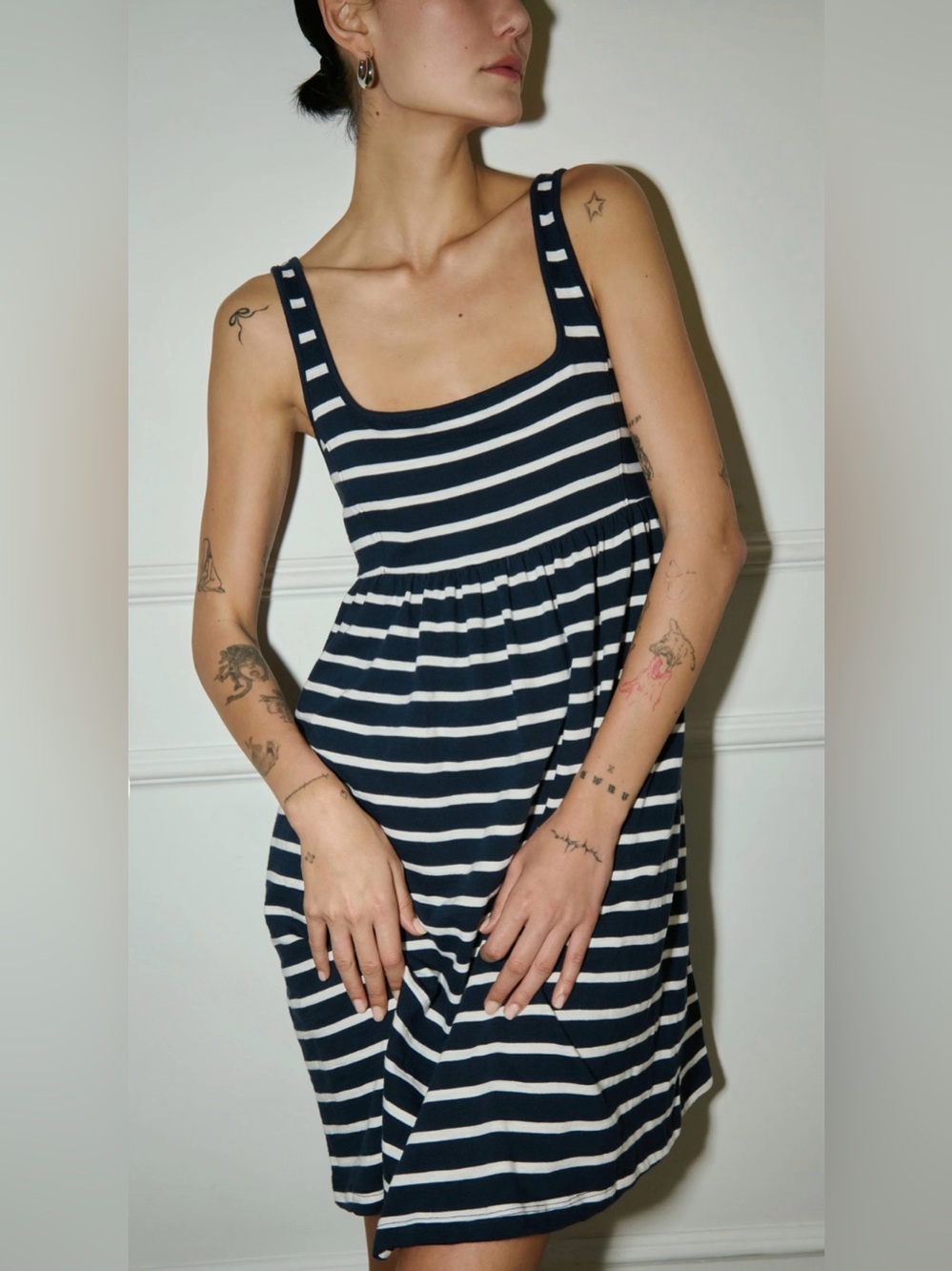 NWT Nation LTD Kitty Babydoll Mini Dress - Navy & White Playa Stripe size Medium